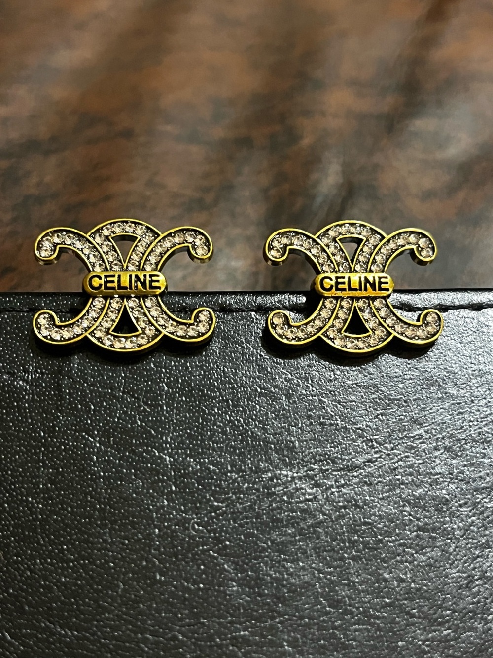 Celine. Triomphe. Rhinestone Stud Earrings